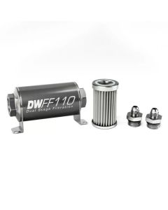 DeatschWerks Stainless Steel 6AN 5 Micron Universal Inline Fuel Filter Housing Kit (110mm) - 8-03-110-005K-6