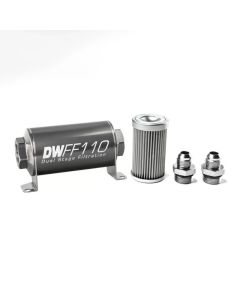 DeatschWerks Stainless Steel 8AN 10 Micron Universal Inline Fuel Filter Housing Kit (110mm) - 8-03-110-010K-8