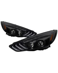Spyder 15-18 Ford Focus Projector Headlights - Seq Turn Light Bar - Black PRO-YD-FF15-LBSEQ-BK - 5086105