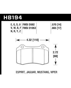 Hawk 2010 Camaro SS Blue 9012 Race Rear Brake Pads - HB194E.570