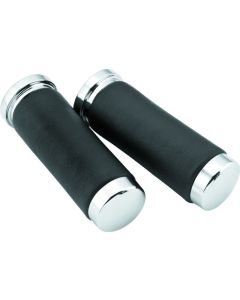 Bikers Choice Chrome & Leather 1 Inch Grips Universal Pr - 482549