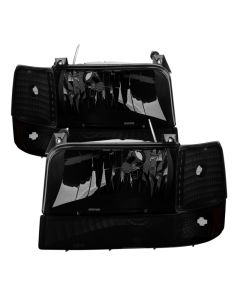 xTune Ford F150 92-96 Headlights w/Corner Bumper 6pcs Amber- Black Smoked HD-JH-FB92-SET-AM-BSM - 9030314