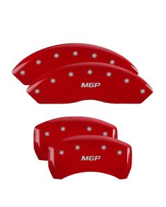 MGP 4 Caliper Covers Engraved Front & Rear MGP Red Finish Silver Char 2019 Chevrolet Blazer - 14255SMGPRD