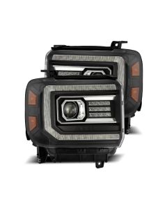 AlphaRex 14-18 GMC Sierra LUXX LED Proj Headlights Plank Style Black w/Activ Light/Seq Signal/DRL - 880615