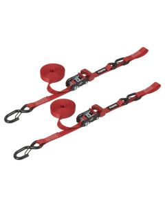 SpeedStrap 1In x 15Ft Ratchet Tie Down w/ Snap FtSFt Hooks Soft Tie (2 Pack) - Red - 11803-2