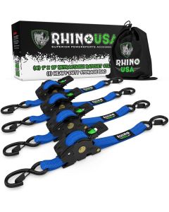 Rhino USA Retractable Ratchet Straps (4Pk 1Inx10Ft) (Blue) - TD-RSRE1X10-BLU