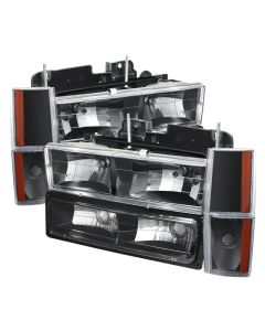 Xtune GMC Yukon 92-93 Crystal Headlights w/ Corner & Bumper Black HD-JH-GMCCK88-AM-BK-SET - 5073518