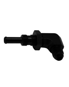 DeatschWerks 6AN Male Flare to 5/16in Male Barb Bulkhead Adapter 90-Degree - Anodized Matte Black - 6-02-0712-B