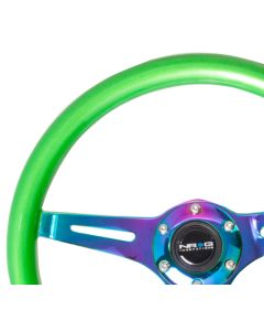 NRG Classic Wood Grain Steering Wheel (350mm) Green Pearl/Flake Paint w/Neochrome 3-Spoke Center - ST-015MC-GN