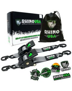 Rhino USA Retractable Ratchet Straps (2Pk 2Inx10Ft) Gray - TD-RSRE2X10-GRY