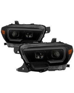 xTune 16-18 Toyota Tacoma SR/SR5 DRL Proj Headlights w/Turn Signal - Blk Smk (PRO-JH-TTA16-SR-BSM) - 9043000