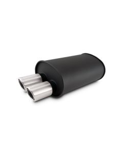 Vibrant Streetpower Flat Blk Muffler 9.5x6.75x15in Body 2.5in Inlet ID 3in Tip OD w/Dual Angle Tips - 12315