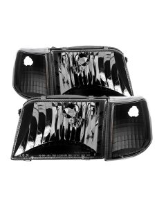 Xtune Ford Ranger 93-97 Crystal Headlights w/ Corner Lights 4pcs Sets Black HD-JH-FR93-SET-BK - 9029363