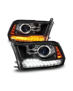 ANZO 09-18 Dodge Ram 1500/2500/3500 LED Plank Style Headlights Switchback + Sequential - Matte Black - 111609