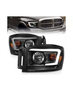 Anzo Headlights with C Light Bar Black Housing Dodge Ram 1500 | 2500 | 3500 2006-2009- ANZO-111524
