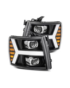 AlphaRex 07-13 Chevy 1500 LUXX LED Proj Headlights Plank Style Jet Blk w/ Activ Light/Seq Signal/DRL - 880223