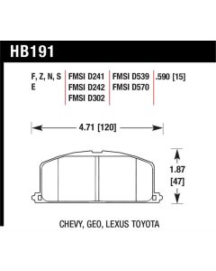 Hawk 87 Toyota Corolla FX16 HP+ Street Front Brake Pads - HB191N.590