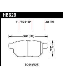 Hawk 08-11 Scion xB / 09-10 Toyota Corolla / 09-10 Matrix / 10 Prius  HPS Street Rear Brake Pads - HB629F.565