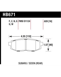 Hawk 11+ Subaru Legacy GT HPS Street Rear Brake Pads - HB671F.628