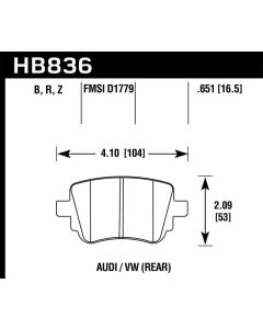 Hawk 15-17 Volkswagen Golf / 15-16 Volkswagen Golf GTI HPS 5.0 Rear Brake Pads - HB836B.651