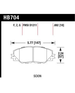 Hawk 09-10 Pontiac Vibe 2.4L / 11-12 Scion tC HPS Front Street Brake Pads - HB704F.692