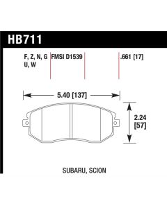Hawk 13 Subaru BRZ/13 Legacy 2.5i / 13 Scion FR-S DTC-70 Front Race Brake Pads - HB711U.661