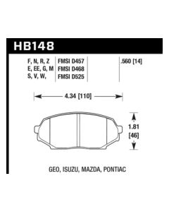 Hawk 90-93 Geo Storm / 90-92 Isuzu Impulse / 90-93 Mazda Miata DTC-60 Front Race Brake Pad - HB148G.560