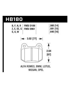 Hawk 03-06 Evo / 04-09 STi / 03-07 350z Track HP+ Street Rear Brake Pads - HB180N.560