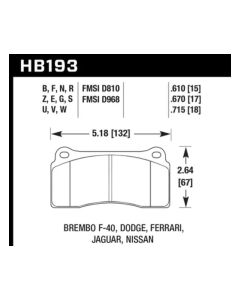 Hawk Dodge / Ferrari  Front & Rear / Ferrari / Jaguar / Nissan Front DTC-70 Race Brake Pads - HB193U.670