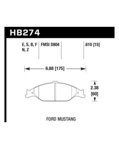 Hawk 99-04 Ford Mustang Base/GT HPS Street Front Brake Pads - HB274F.610