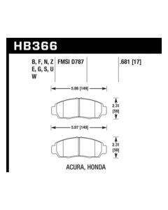 Hawk 04+ Accord TSX / 99-08 TL / 01-03 CL / 08+ Honda Accord EX Ceramic Street Front Brake Pads - HB366Z.681