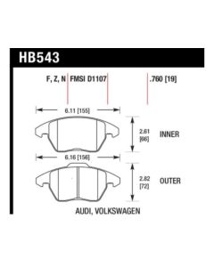 Hawk 2006-2009 Audi A3 TFSIi Quattro 2.0 HPS 5.0 Front Brake Pads - HB543B.760