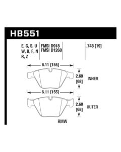 Hawk 09-13 BMW M3 DTC-60 Race Front Brake Pads - HB551G.748
