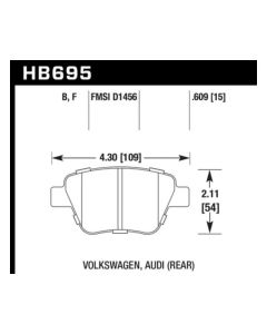 Hawk 12 Audi A3 / 11-12 VW Golf GTI/Jetta S/Jetta SE/Jetta SEL/Jetta TDI HPS Street Rear Brake Pads - HB695F.609