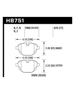 Hawk 2015 BMW 428i Gran Coupe / 11-16 535i / 11-16 X3/X4 HPS 5.0 Rear Brake Pads - HB751B.675