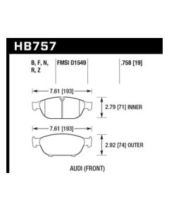 Hawk Audi 2013 A5 Quattro / 12-16 A6 Quattro/A7 Quattro/A8 Quattro HPS 5.0 Front Brake Pads - HB757B.758