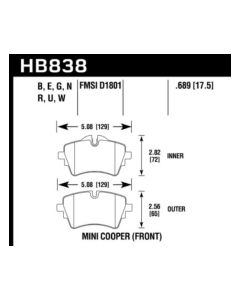 Hawk 14-17 Mini Cooper S HPS 5.0 Front Brake Pads - HB838B.689