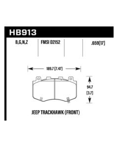 Hawk 18-19 Jeep Grand Cherokee Trackhawk HPS 5.0 Front Brake Pads - HB913B.659