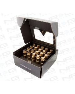 NRG 700 Series M12 X 1.25 Steel Lug Nut w/Dust Cap Cover Set 21 Pc w/Locks & Socket - Chrome Gold - LN-LS710CG-21