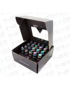 NRG 700 Series M12 X 1.5 Steel Lug Nut w/Dust Cap Cover Set 21 Pc w/Locks & Lock Socket - Neochrome - LN-LS700MC-21