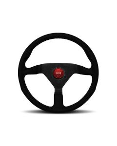 Momo Montecarlo Alcantara Steering Wheel 320 mm - Black/Red Stitch/Black Spokes - MCL32AL3B
