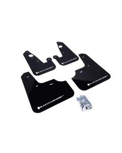 Rally Armor UR Rally Mud Flap Set Black w/White Logo Mitsubishi Lancer 07-17- RALL-MF8-UR-BLK/WH