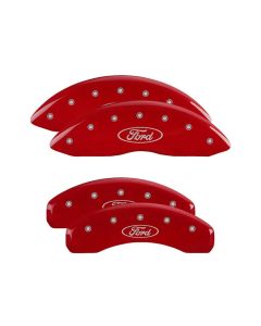 MGP 4 Caliper Covers Engraved Front & Rear Ford Oval Logo Red Finish Silver Char 2021 Ford F-150 - 10256SFRDRD