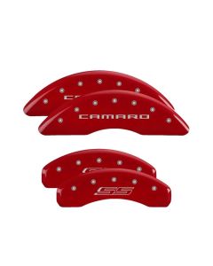 MGP 4 Caliper Covers Engraved Front Gen 5/Camaro Engraved Rear Gen 5/SS Red finish silver ch - 14241SCS5RD