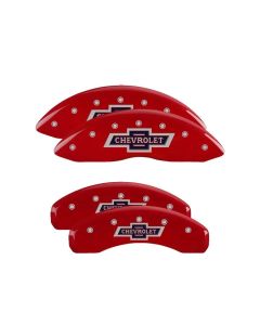 MGP 4 Caliper Covers Engraved F & R 100 Anniversary Red Finish Silver Char 2019 Chevy Silverado 1500 - 14252SBANRD