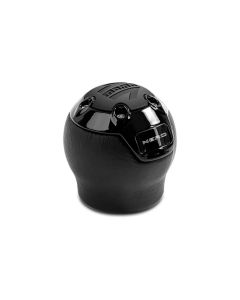 Momo Nero Shift Knob - Black Leather, Black Chrome Insert, with Reverse Lockout - NERBK1-R