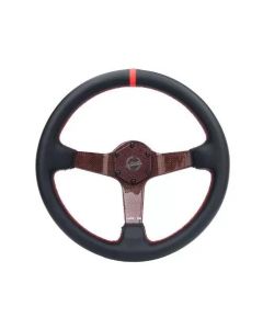 NRG Carbon Fiber Steering Wheel 350mm 3in Deep Red Carbon Fiber Red Stiching Red Center Mark Leather - RST-036CF-RD