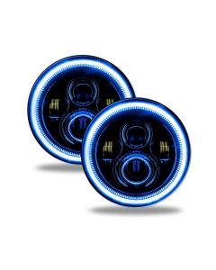 Oracle Lighting 7 Inch High Powered LED Headlights Black Bezel (Pair) Blue Halo Color Jeep 2007+- ORAC-5769-002