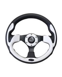 NRG Reinforced Steering Wheel (320mm) Blk w/White Trim & 4mm 3-Spoke - RST-001WT