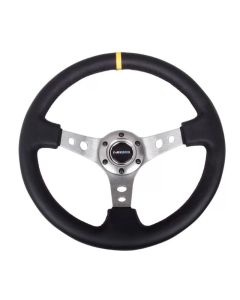 NRG Reinforced Steering Wheel (350mm / 3in. Deep) Blk Leather w/Gunmetal Cutout Spoke & Yellow CM - RST-006GM-Y